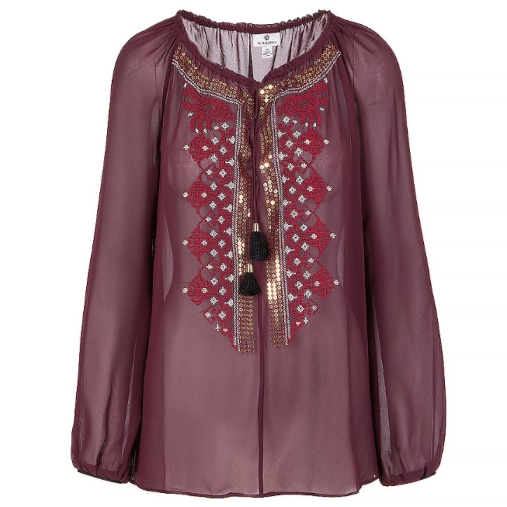Altuzarra for Target Sheer Burgundy Peasant Top M